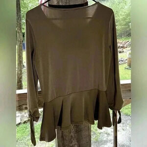 Banana Republic Womens Green Tie Cuff 3/4 Sleeve Peplum Blouse Womens Sz S